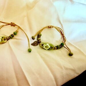 Green Beaded Beat Friend Bracelet with Leaf Charm